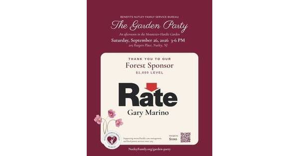 Nutley Family Service Bureau Thanks Gary Marino of Rate.com As A $1000 Forest Sponsor of the 2026 Garden Party