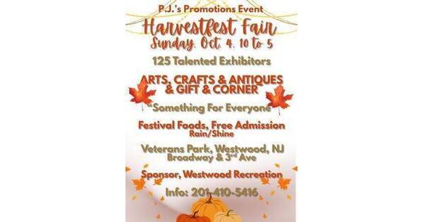 Harvestfest Craft Fair, Antique & Gift Corner, Sun. Oct. 4, 125 Exhibitors, Veterans Pk, Westwood