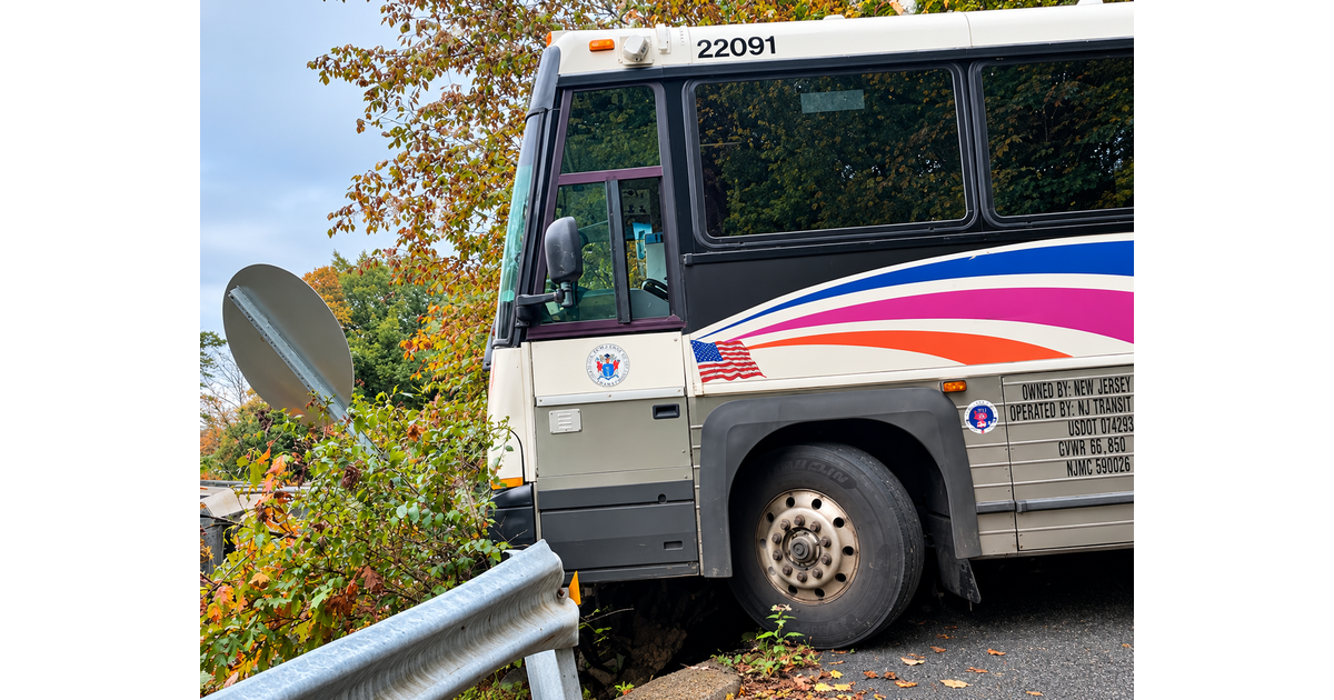 NJ Transit Bus Goes Through Guardrail In Ridgewood Above Train Station